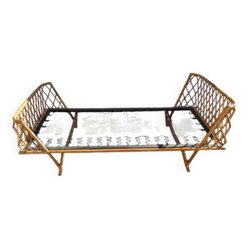 Lit 90/190 en rotin osier bambou vintage design scandinave artisanal