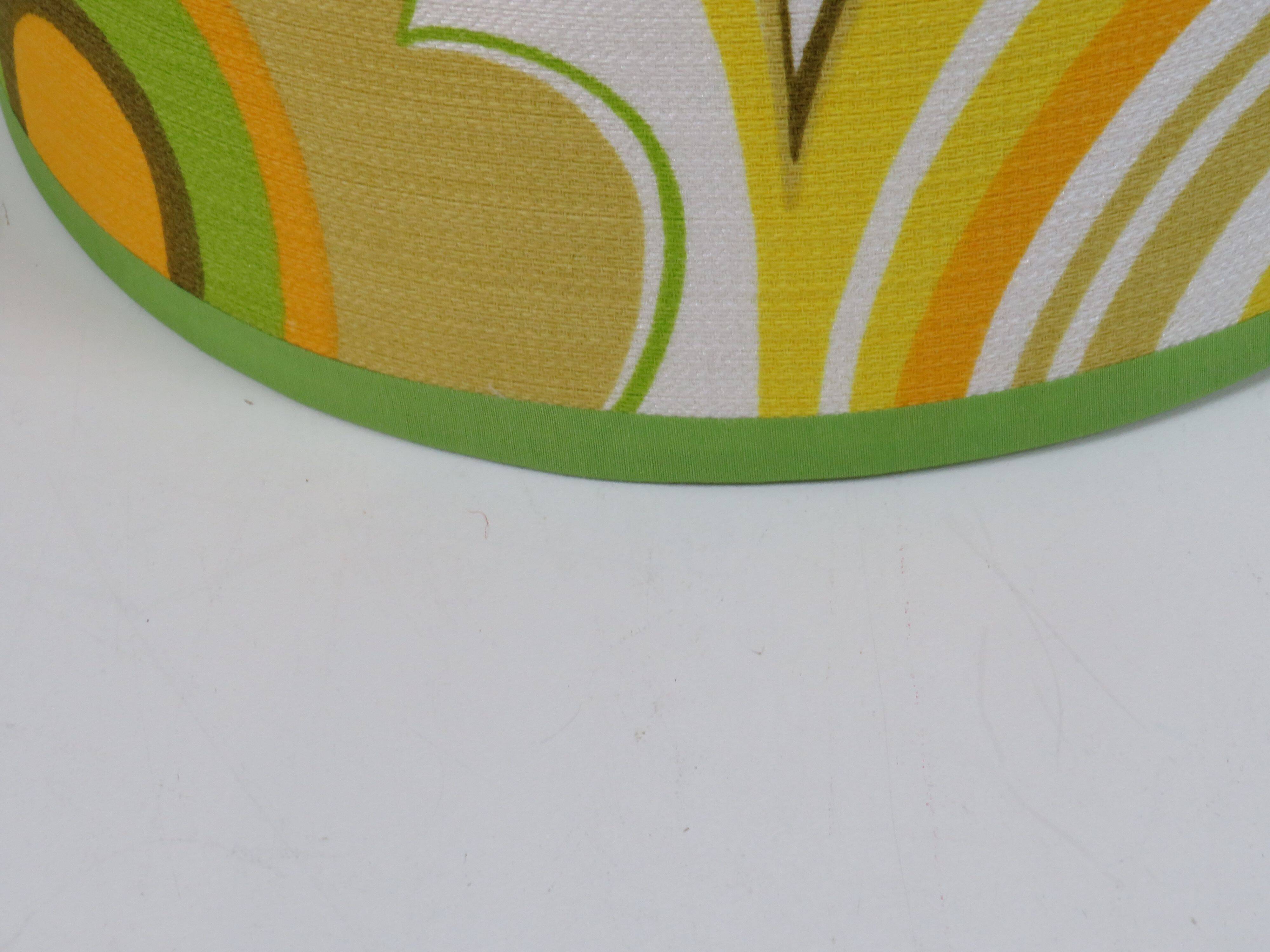 Large conical lampshade, recently made with vintage fabric.