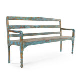 Wooden bench with blue patina