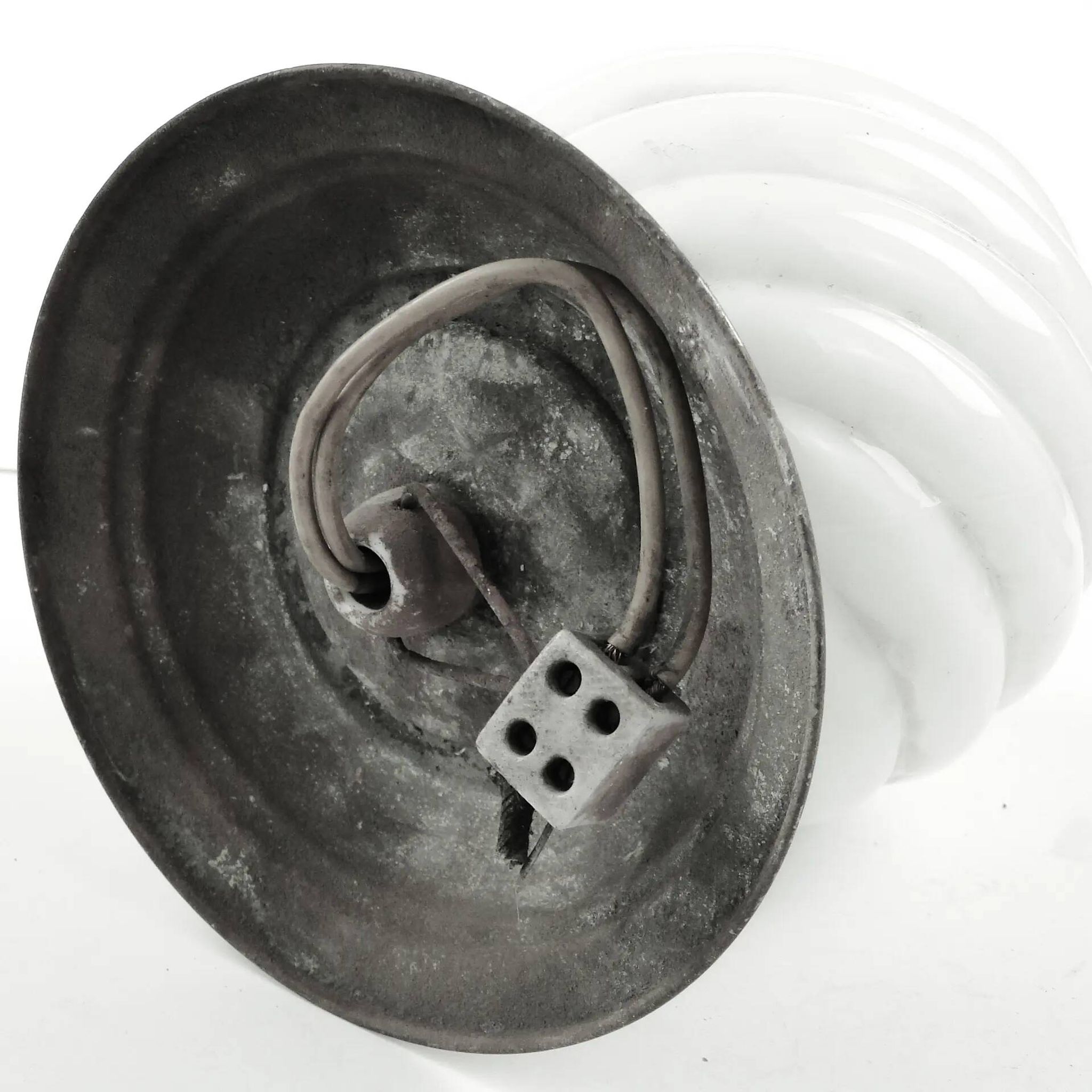 Lampe de plafond Art Déco, verre blanc, Pologne, années 1930