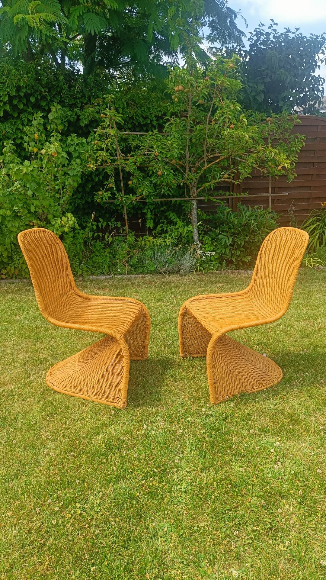 Vintage rattan chairs – cantilever design in the style of Panton – 1970s