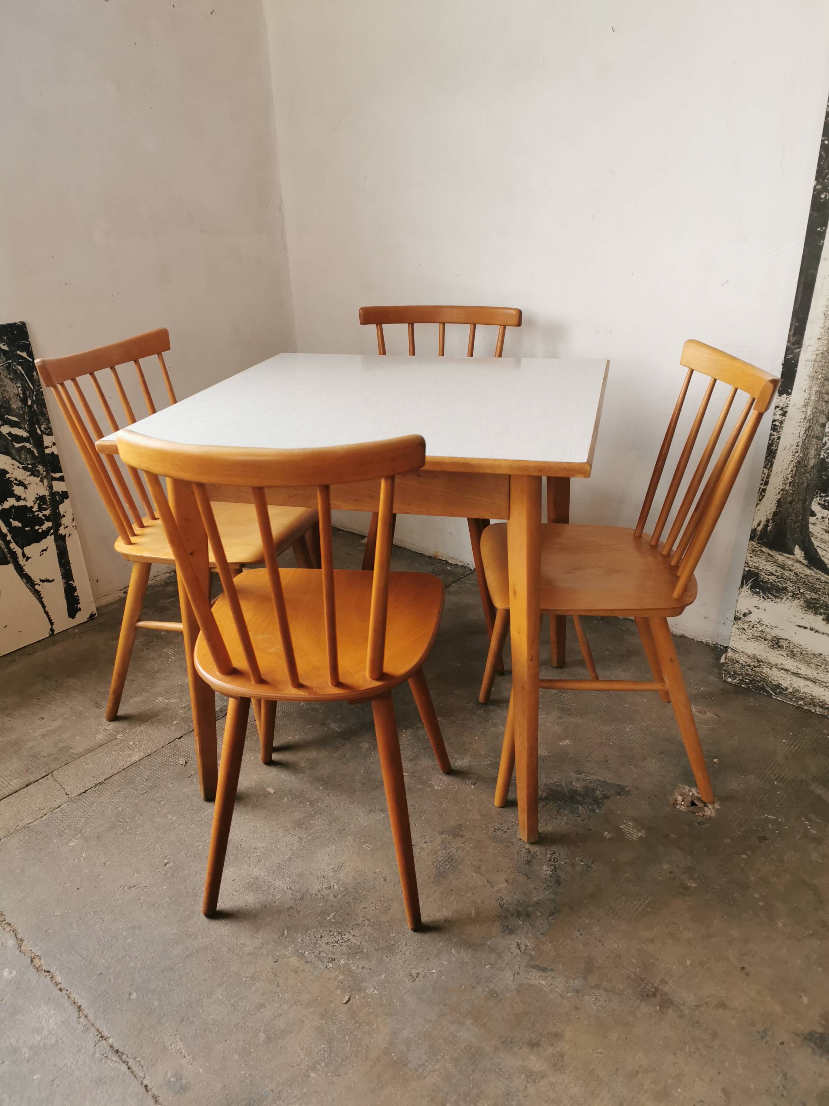 Square dining table, wood and formica, 1960s