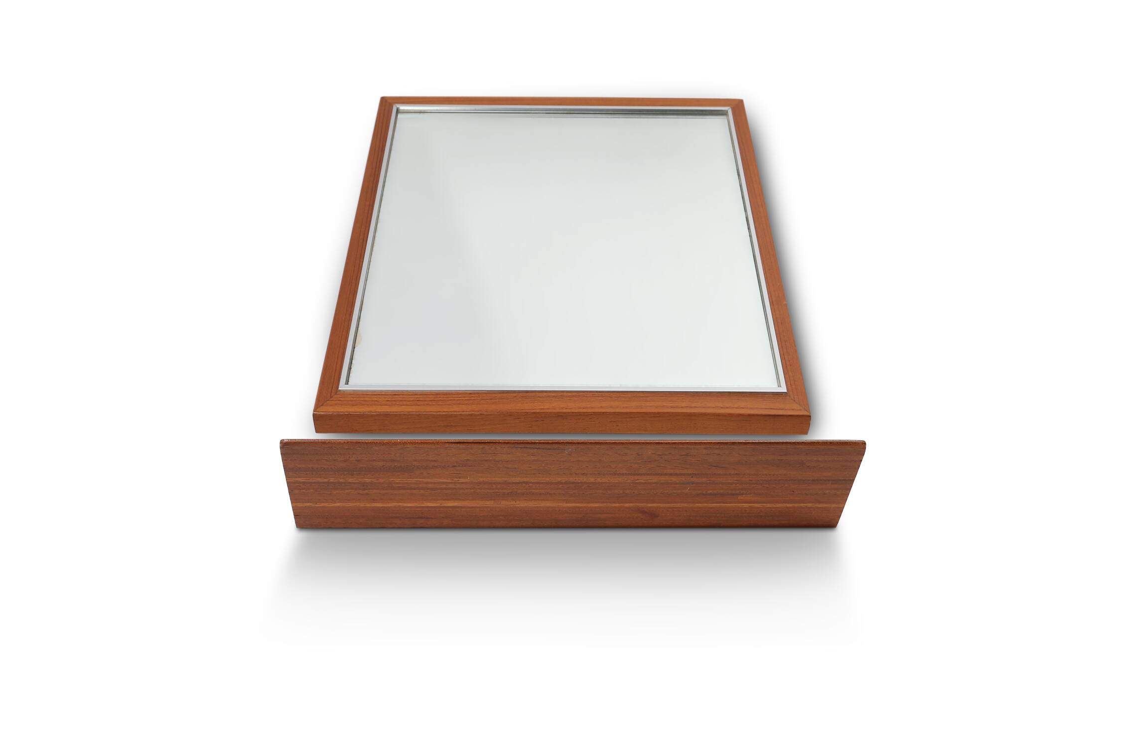 Mid-century teak mirror with shelve by De Coene, Belgium ca. 1960