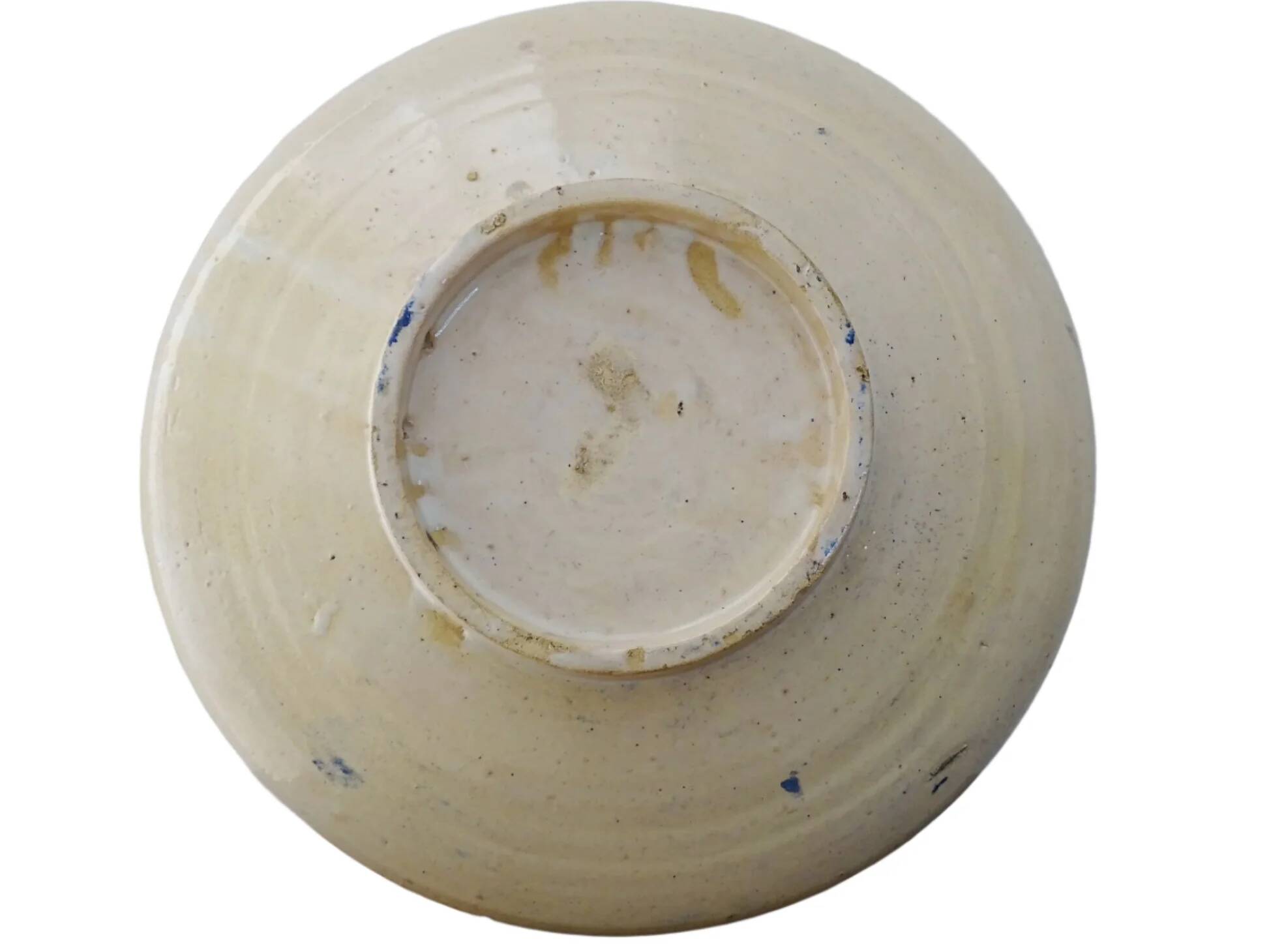 Assiette marocaine ancienne bleue et blanche, en terre cuite