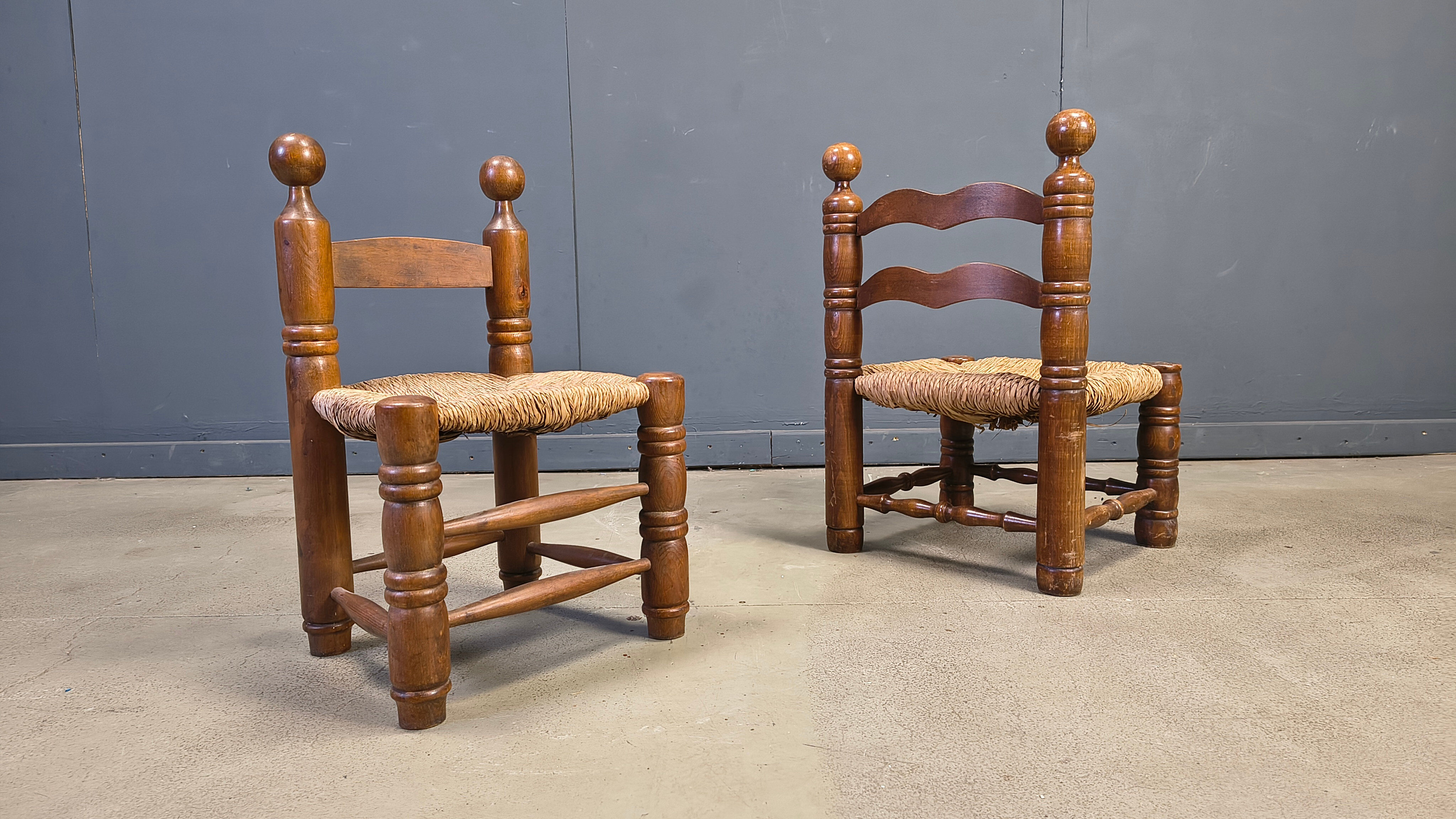 Chaises pour enfants brutalistes de Charles Dudouyt (attribuées), ensemble de 2, années 1960.