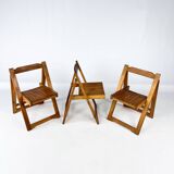 Set of 3 Pine Wood Folding Chairs, 1970s