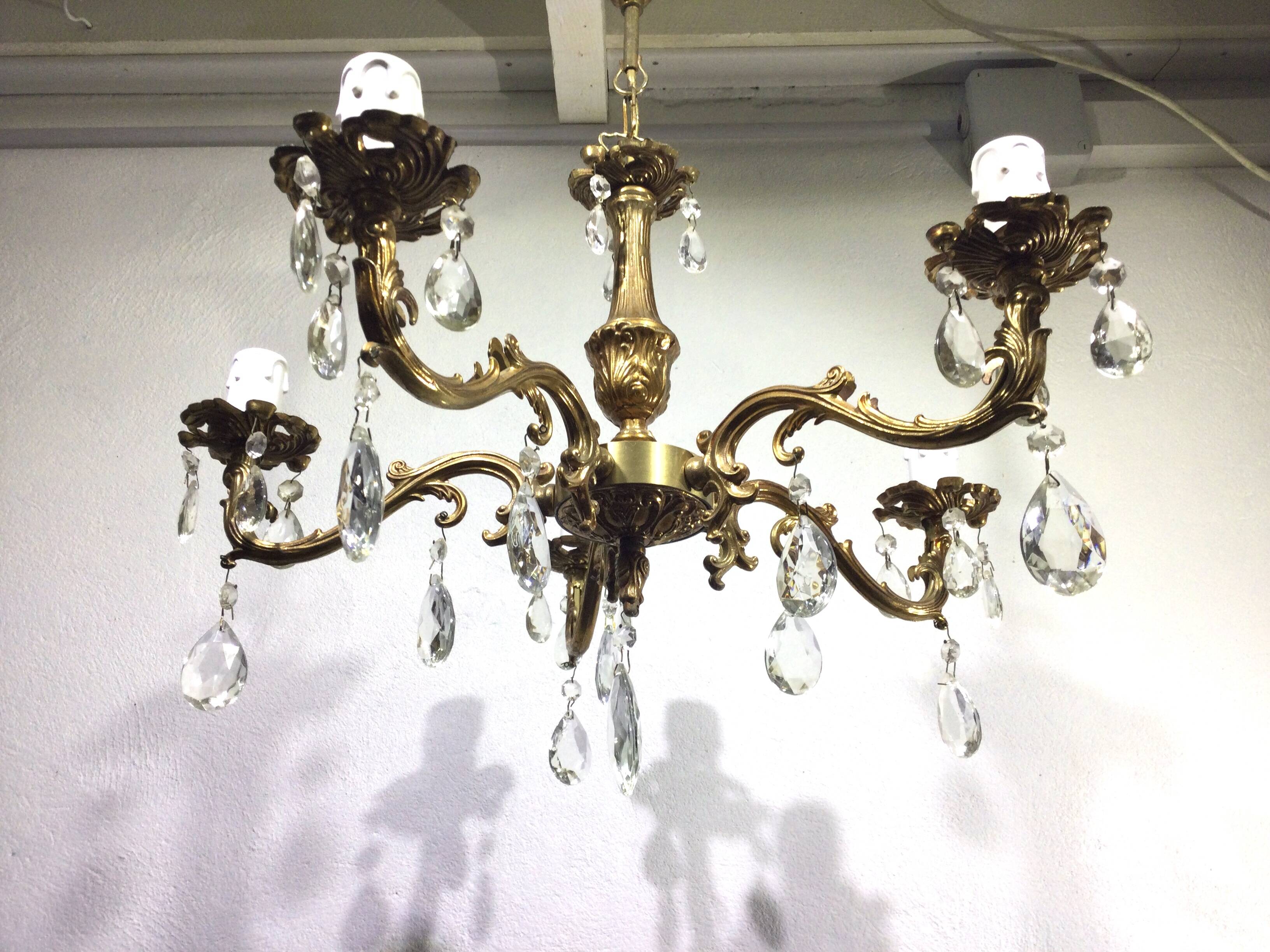 5-light chandelier in bronze and pendants