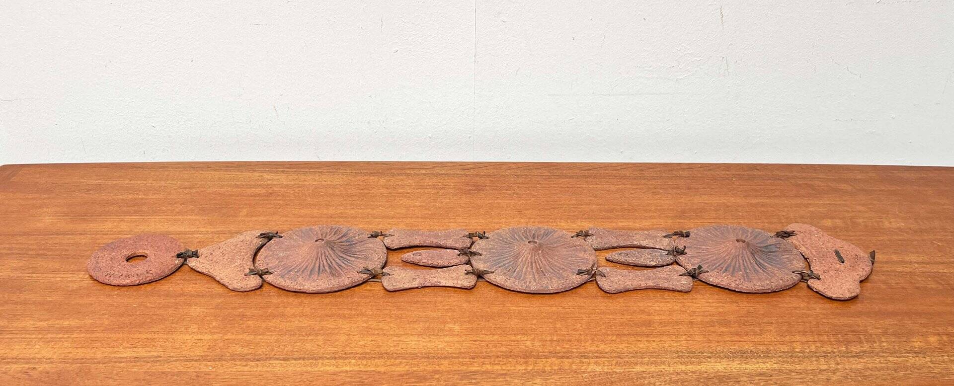 Wall suspension of Danish studio pottery in mid-century brutalist modernist style by Clara Helmich, 1979.
