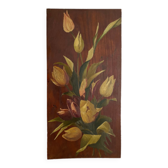 Peinture bouquet de fleurs sur bois 40 X 20