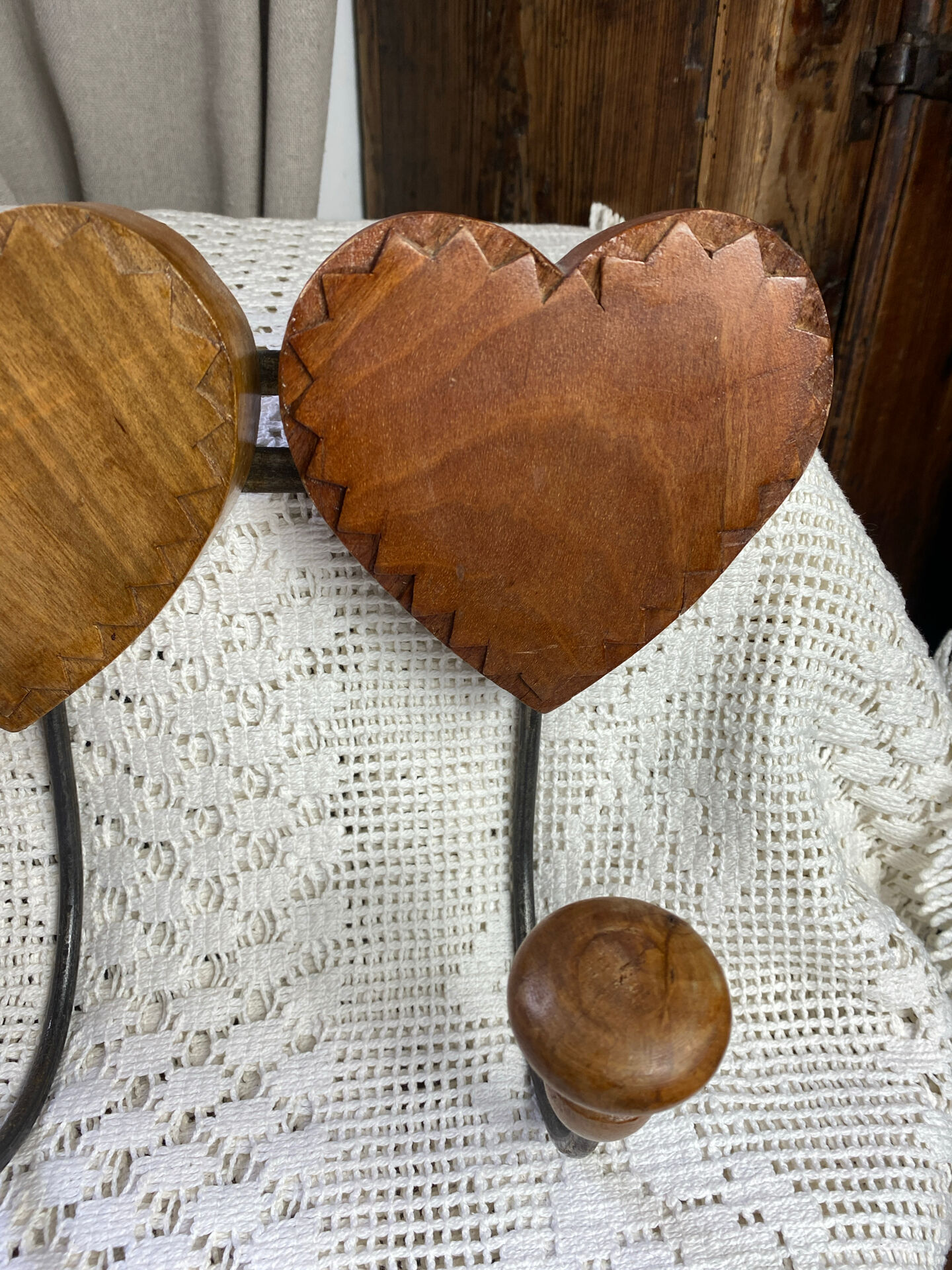 Wall-mounted coat rack, wooden hearts