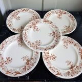 Set of Five Antique French Ceramic Plates with Birds and Flowers - Longwy - late XIX century