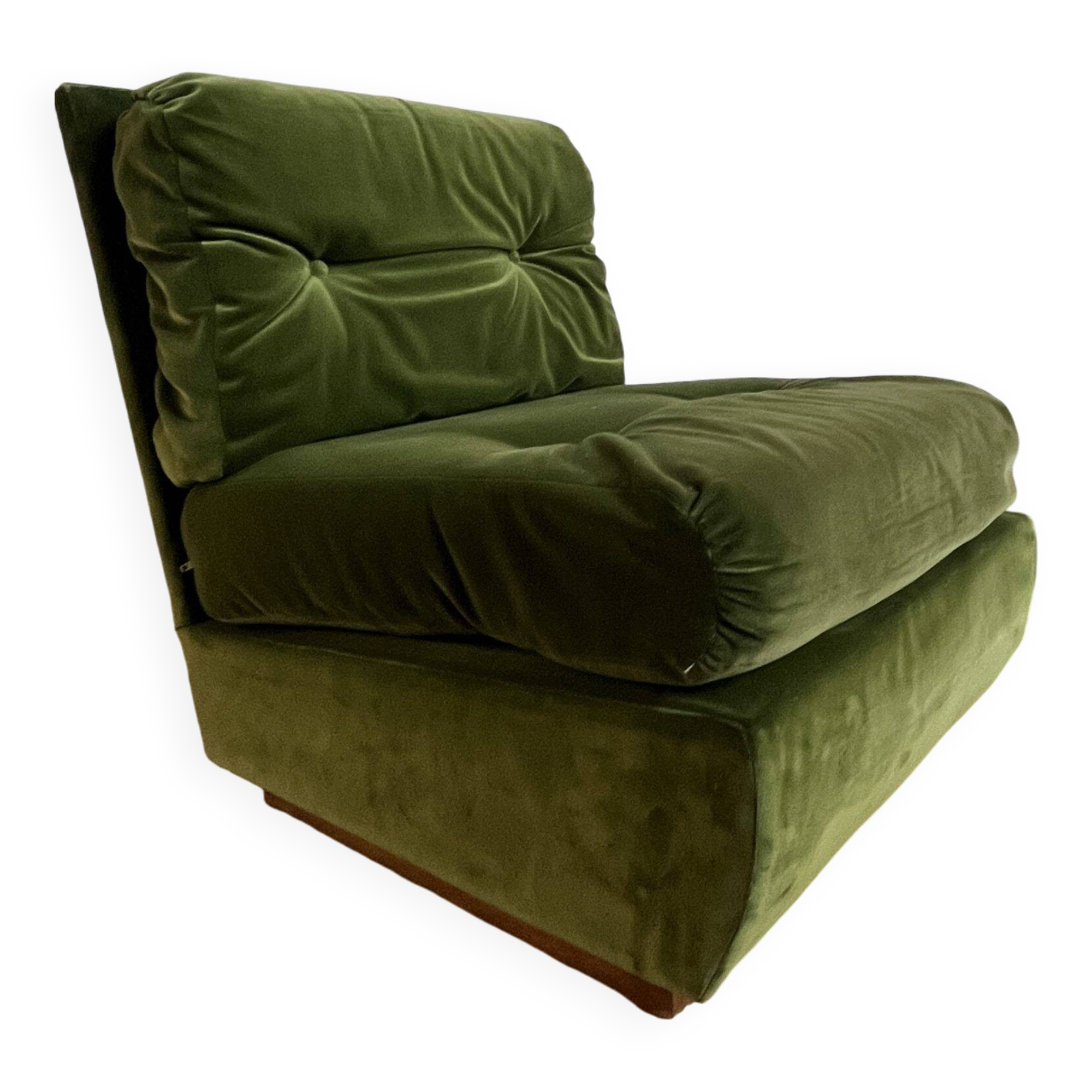 Chauffeuse basse vintage en velours vert