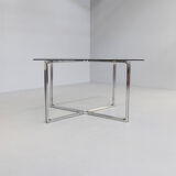 80s Chrome cross framed dining table glass table top