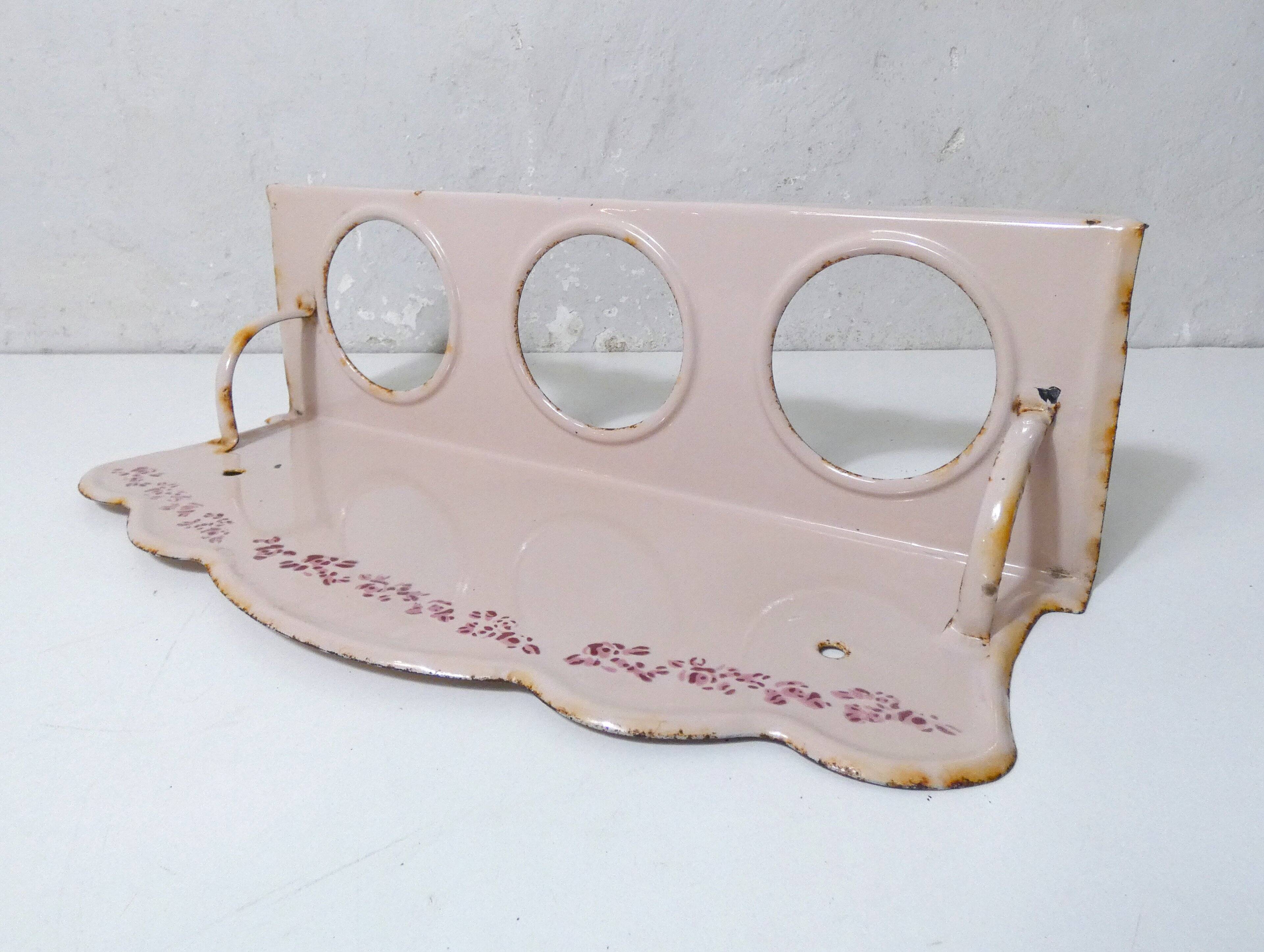 vintage powder pink enamelled steel plant stand