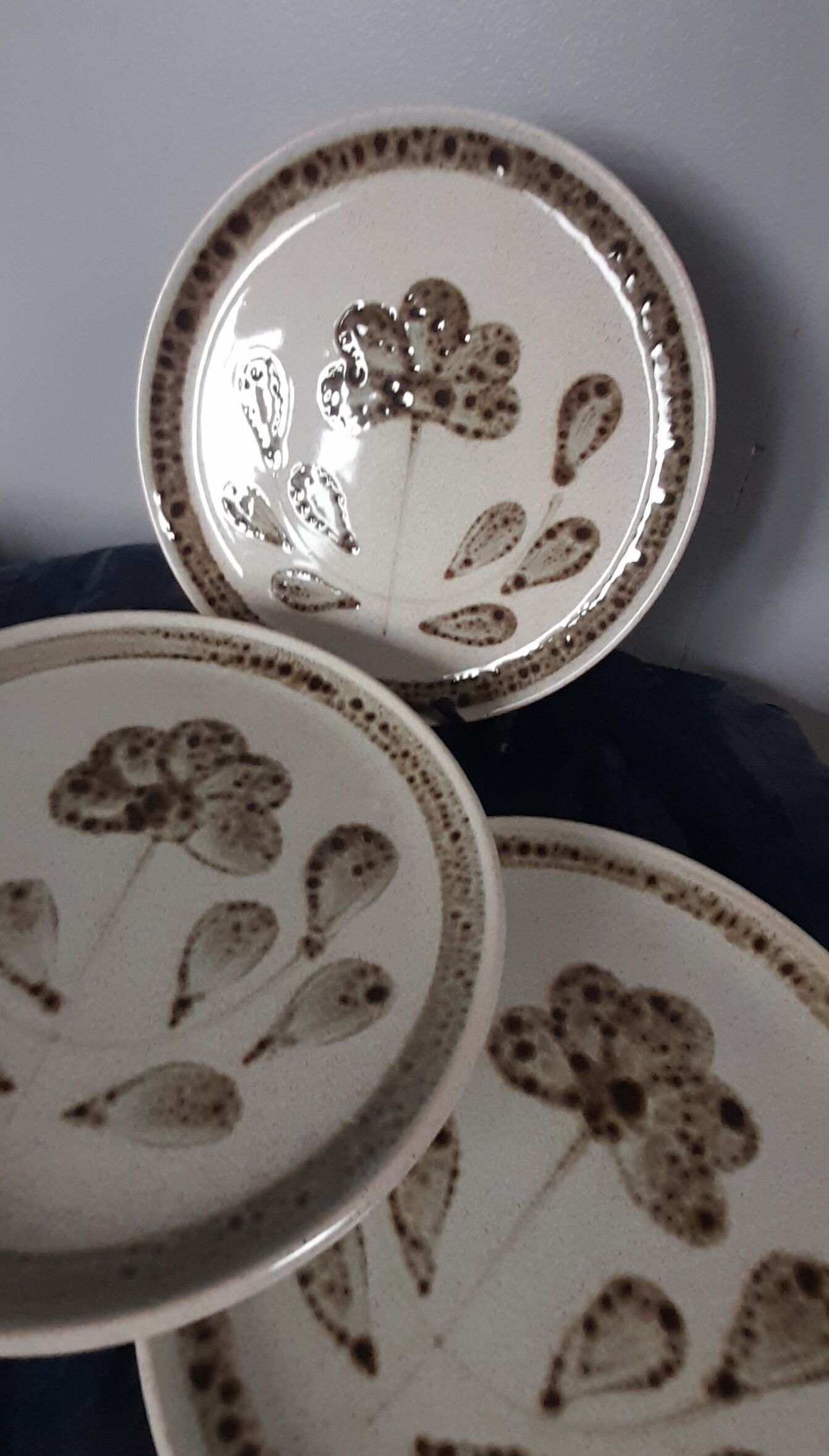 6 dessert plates glazed stoneware from Sarreguemines, Art workshop, model Jocelyne - vintage