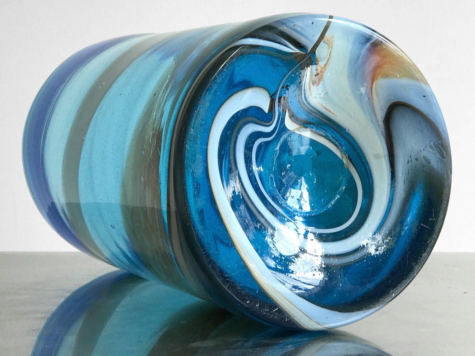 Cylindrical blue blown glass vase