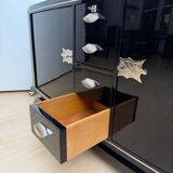 Art Deco Sideboard in Black Lacquer, Maple & Chrome, France, 1930