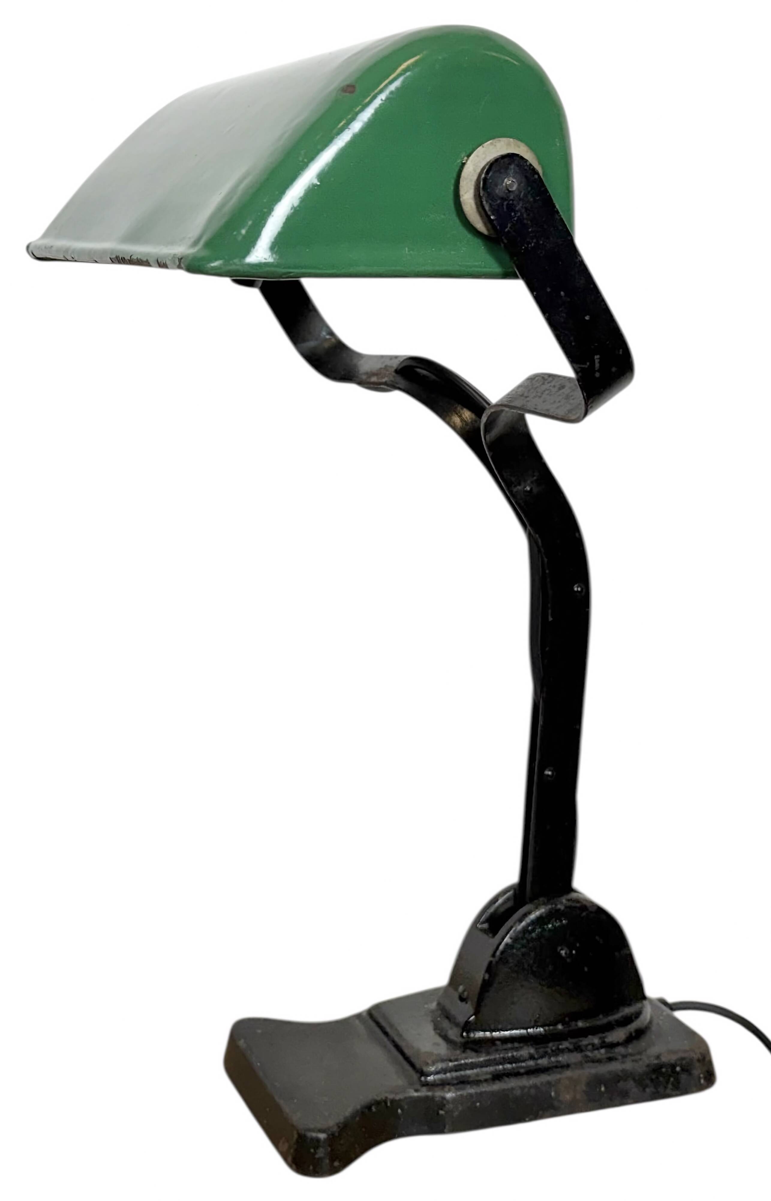 Vintage Green Enamel Bank Lamp, 1930s