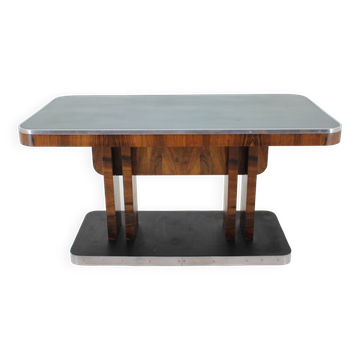 Table à manger Art Déco des années 1930 à Walnut, Tchécoslovaquie