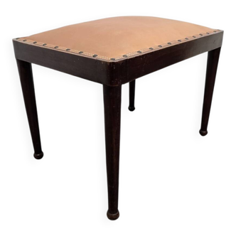 40s Vintage Wooden Ottoman with Silk Top & Nailhead Trim