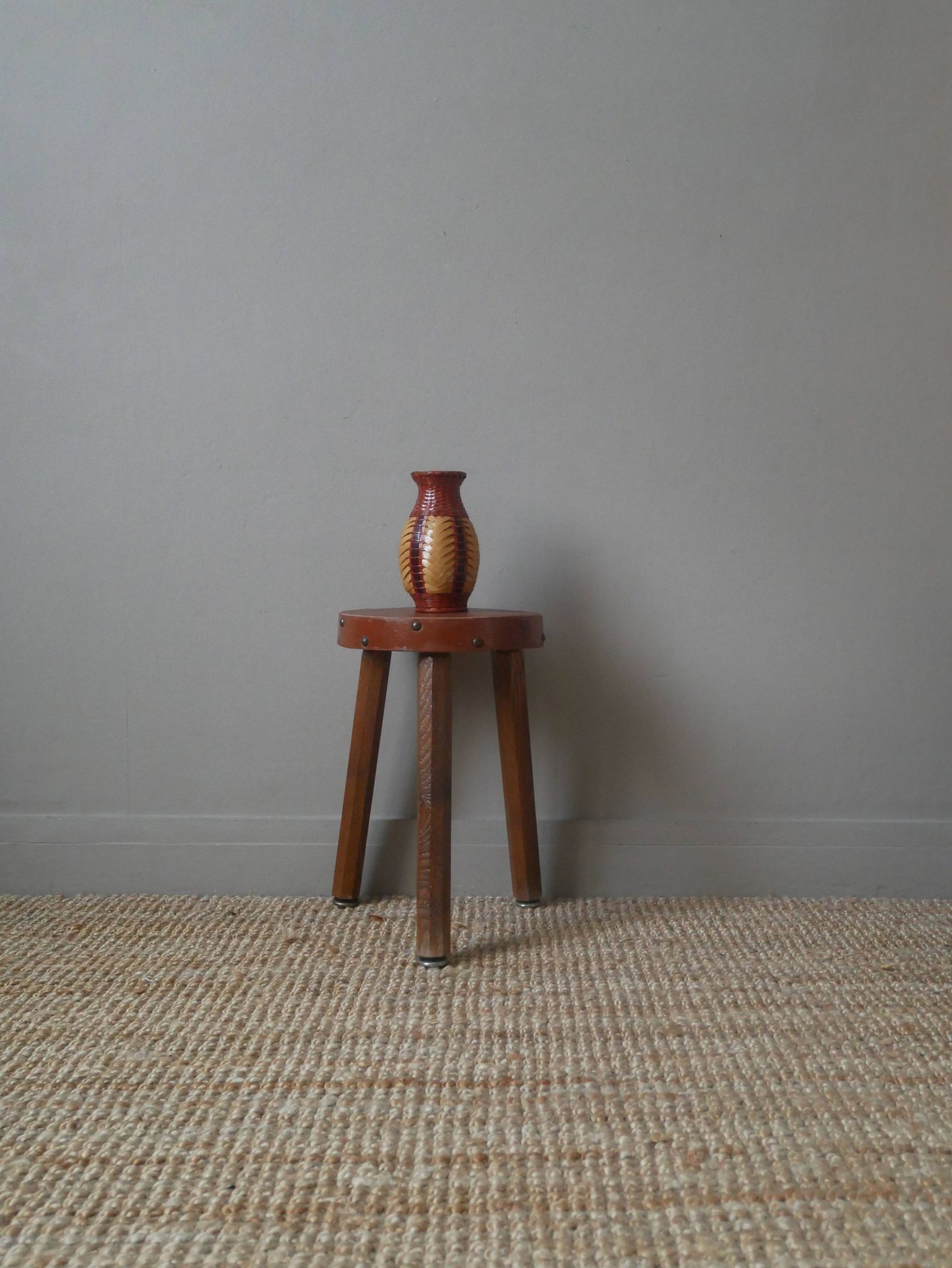 vase in natural woven fiber, handmade, bohemian country decoration