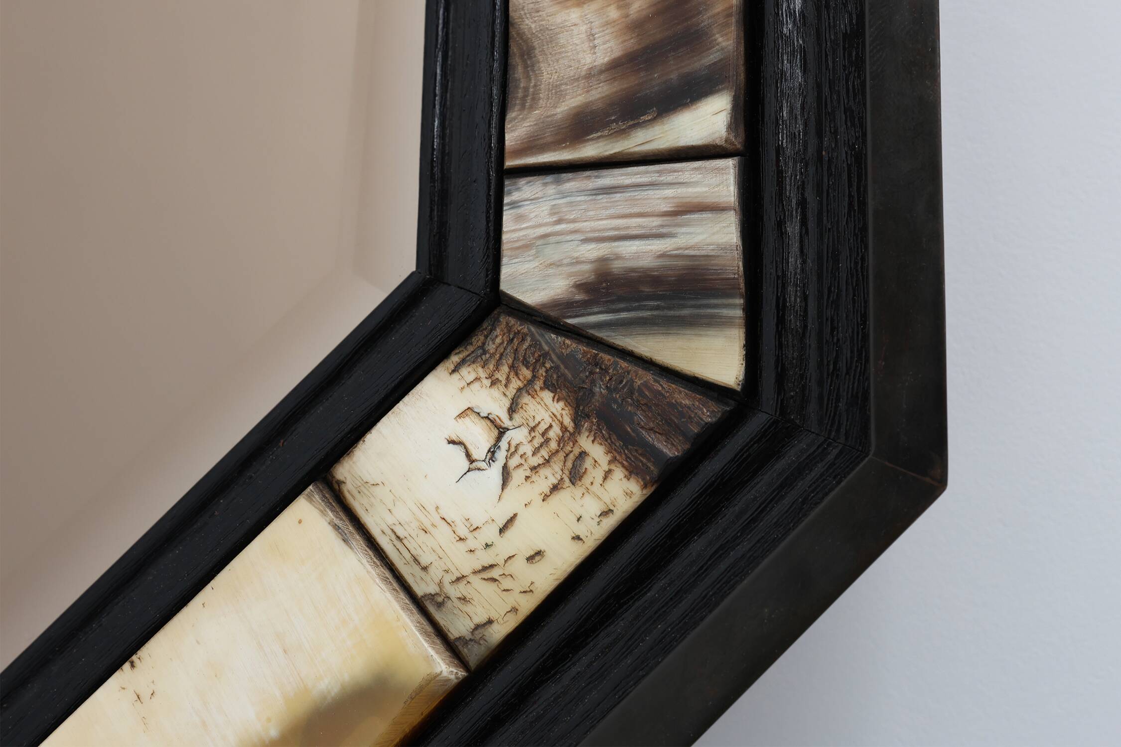 Brass and horn octagonal mirror with horn by Anthony Redmile, UK ca. 1980