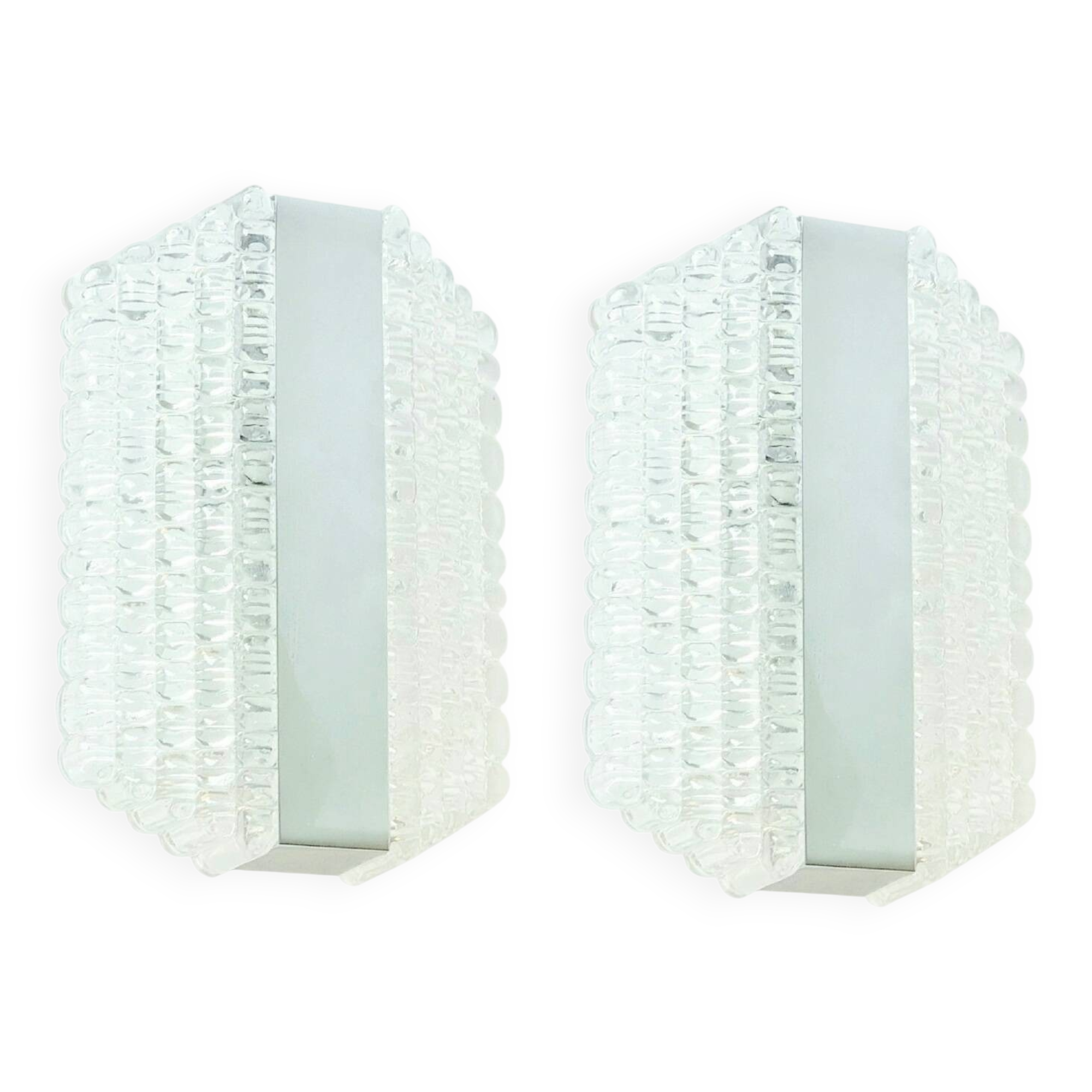 Pair of Mid-Century Glass & Chrome Wall Lights from Kaiser, Germany, 1960s