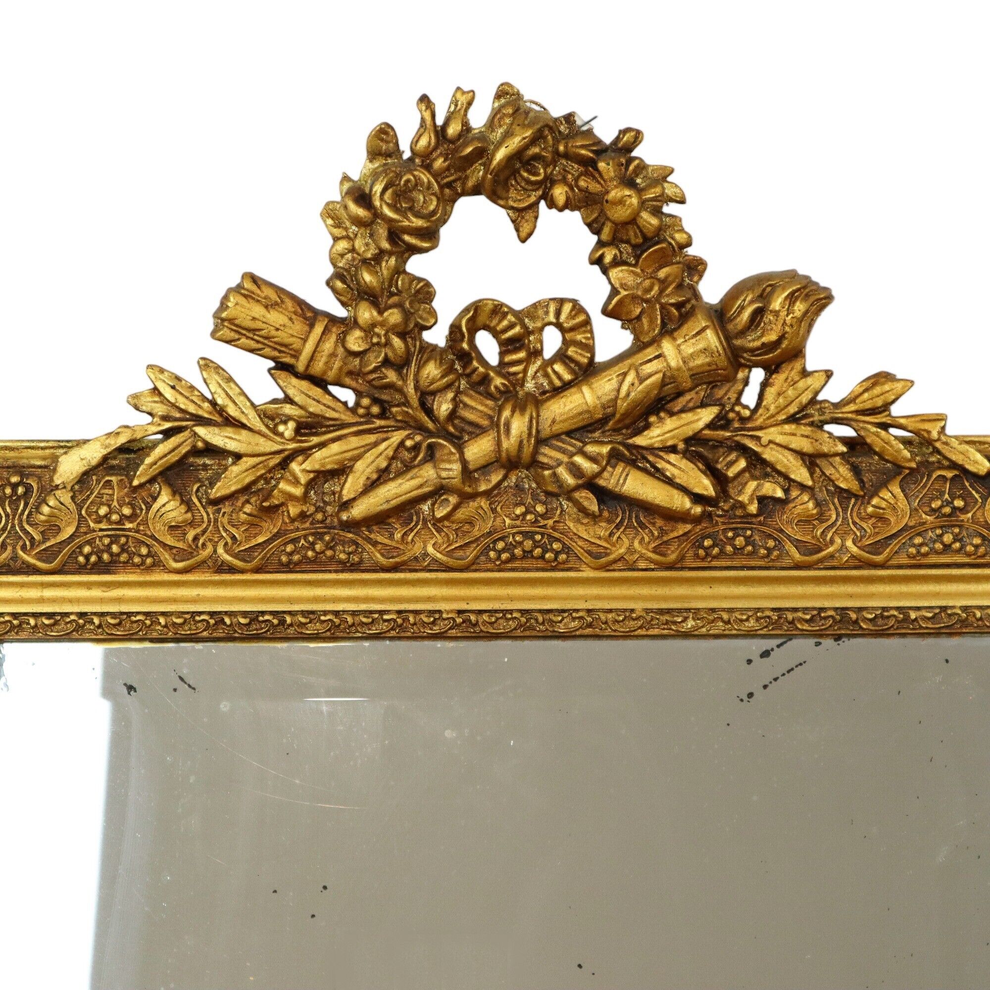 Antique french neoclassical gold mirror with crown pine wood 117cm