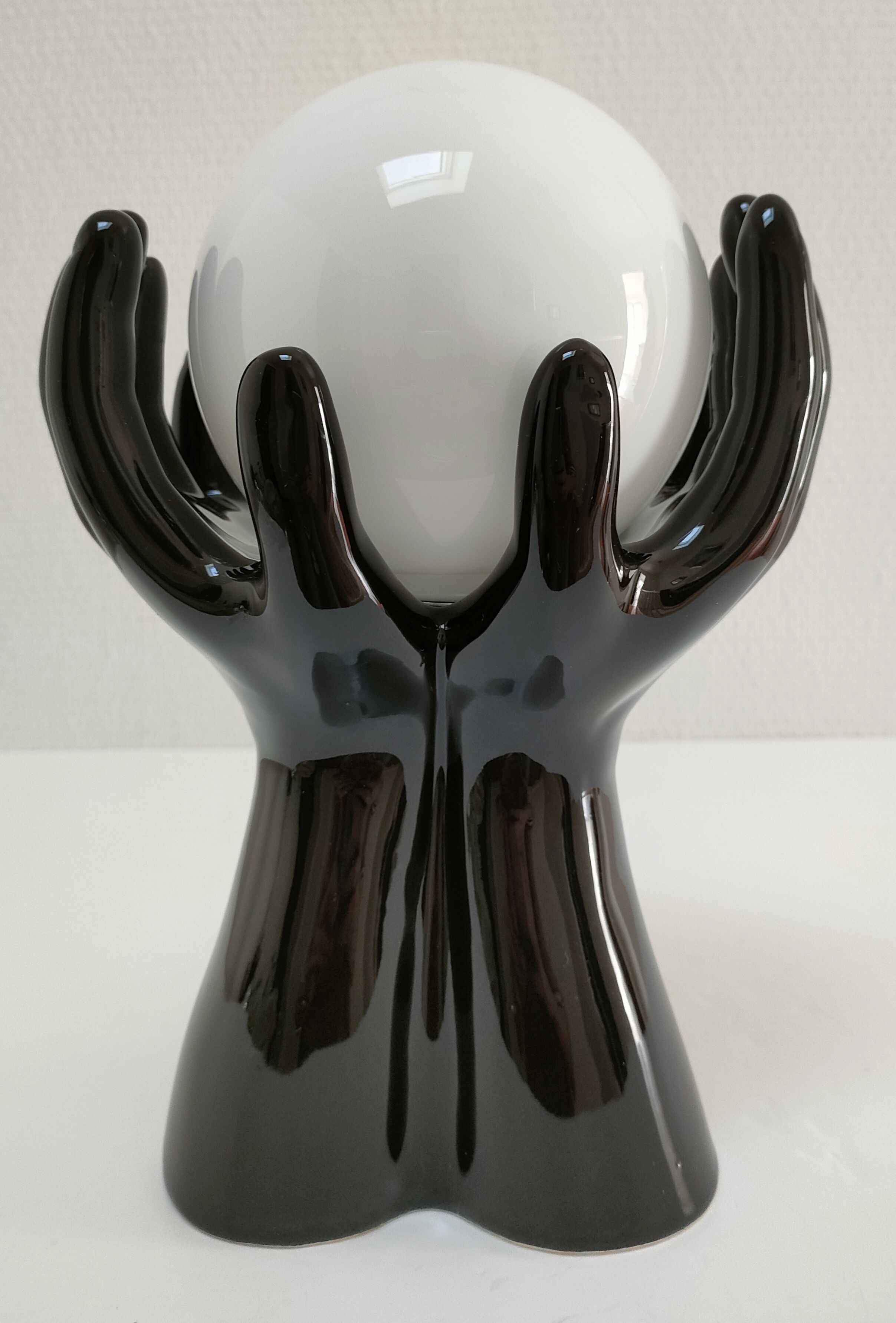 Black ceramic and opaline design hand lamp 90s