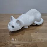 Elpa Alcobaca Portugal Ceramic White Cat Blue Glass Eyes, 1980s
