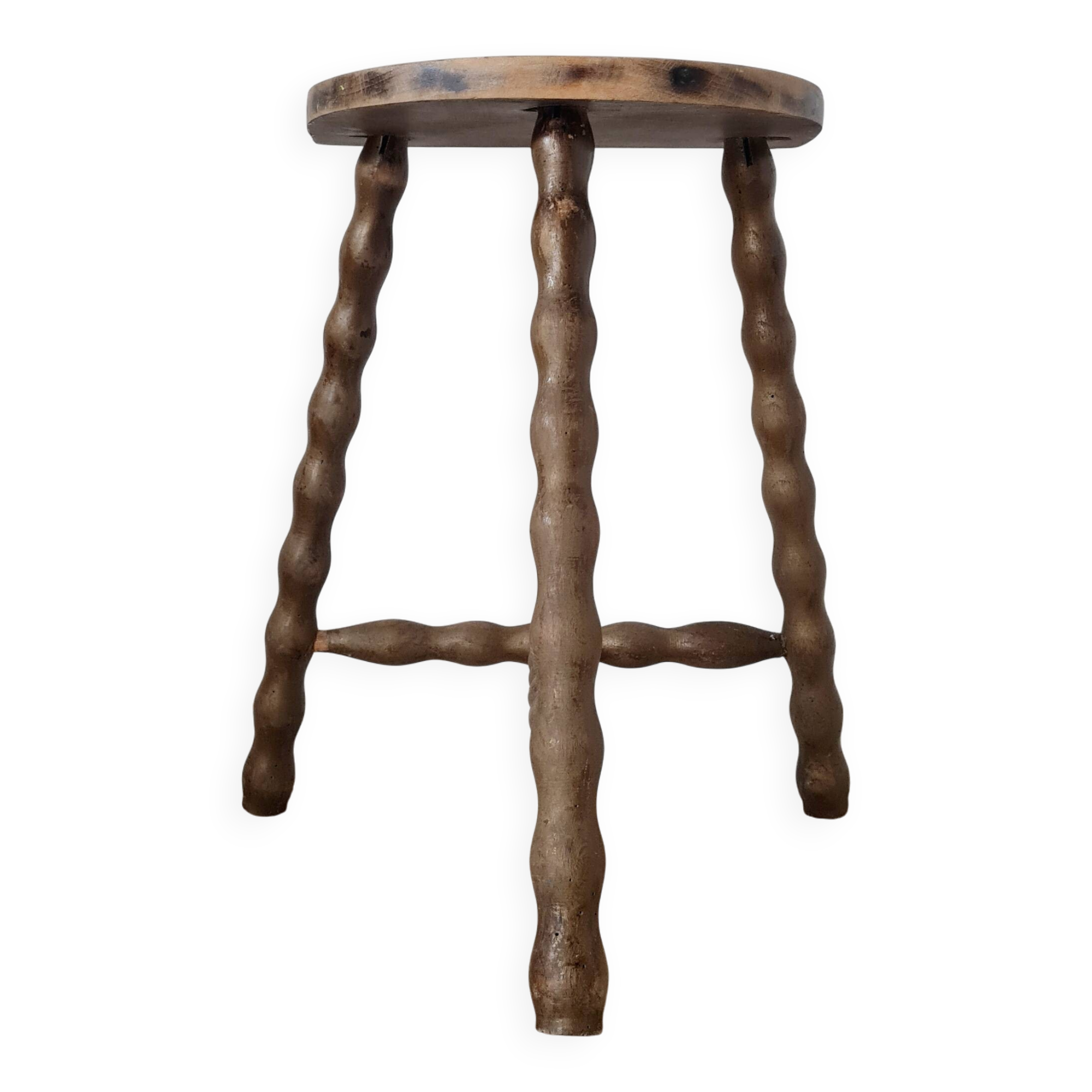 Antique wooden tripod stool - turned leg side table