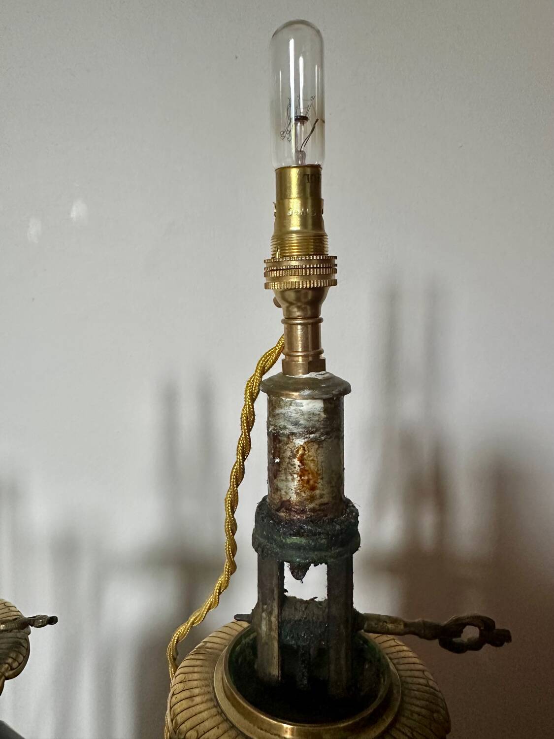 Pair of Napoleon III bronze and glass lamps