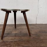 Triangular pedestal table small red table asymmetrical shape vintage tripod plant door