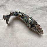 Fish-shaped bottle opener made of seashell and brass, 1970s