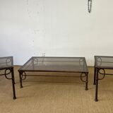 Coffee table set and wrought iron sofa end