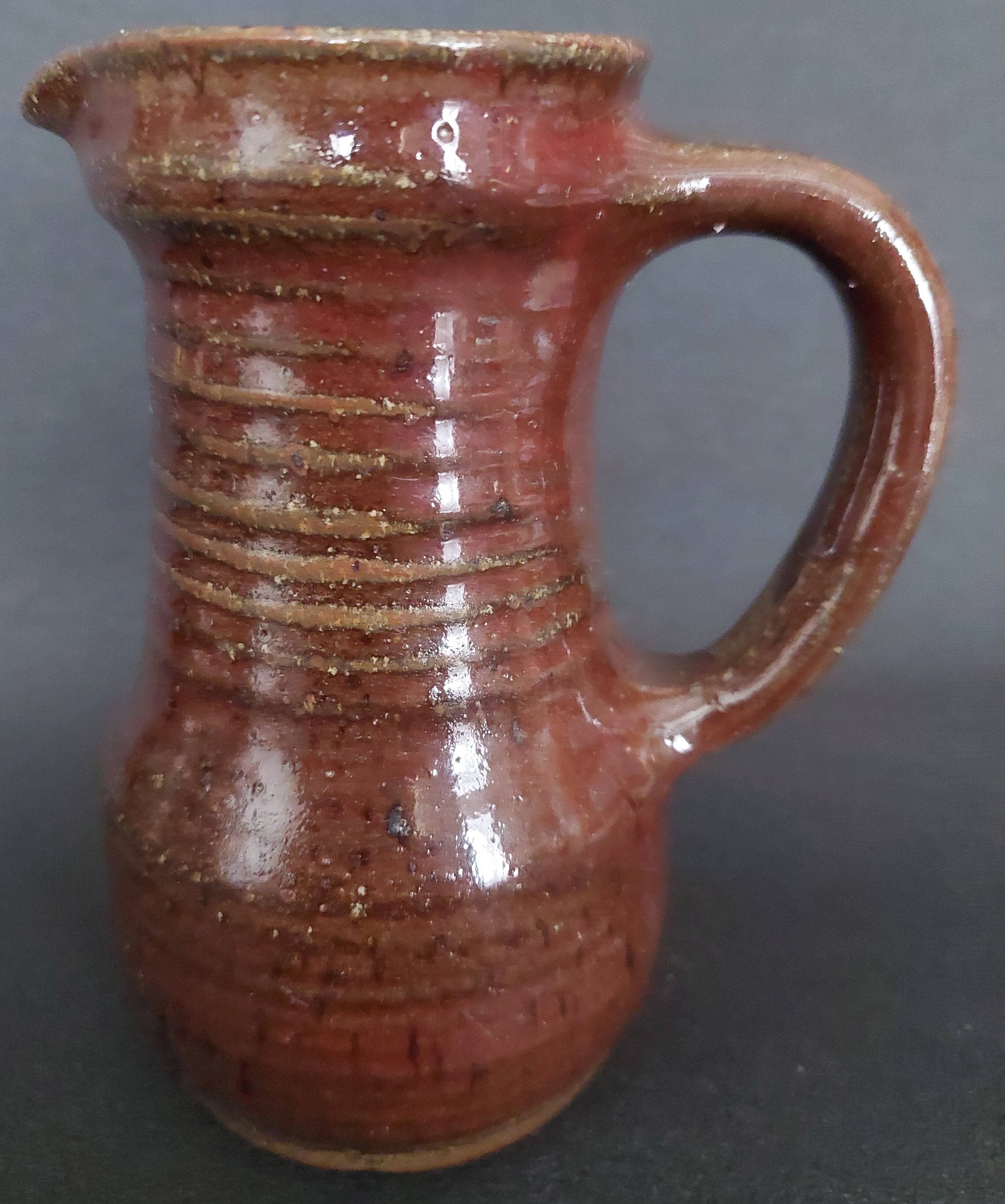 Cream pot, glazed stoneware pitcher, signed Fontgombault, 20th century