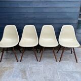 Lot of 4 DSW chairs in walnut fiber by Eames Herman Miller, vintage