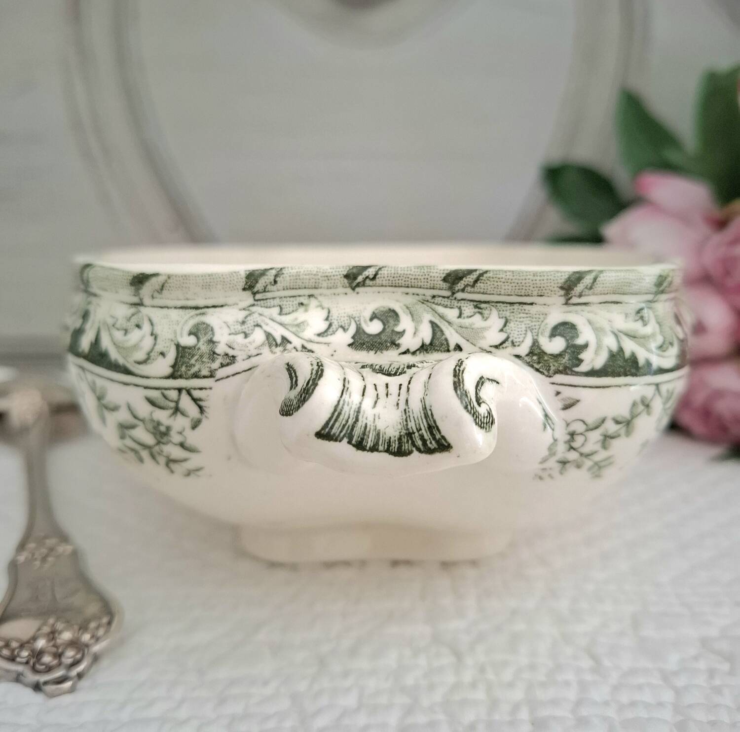 Antique earthenware vegetable or soup tureen in iron earthenware