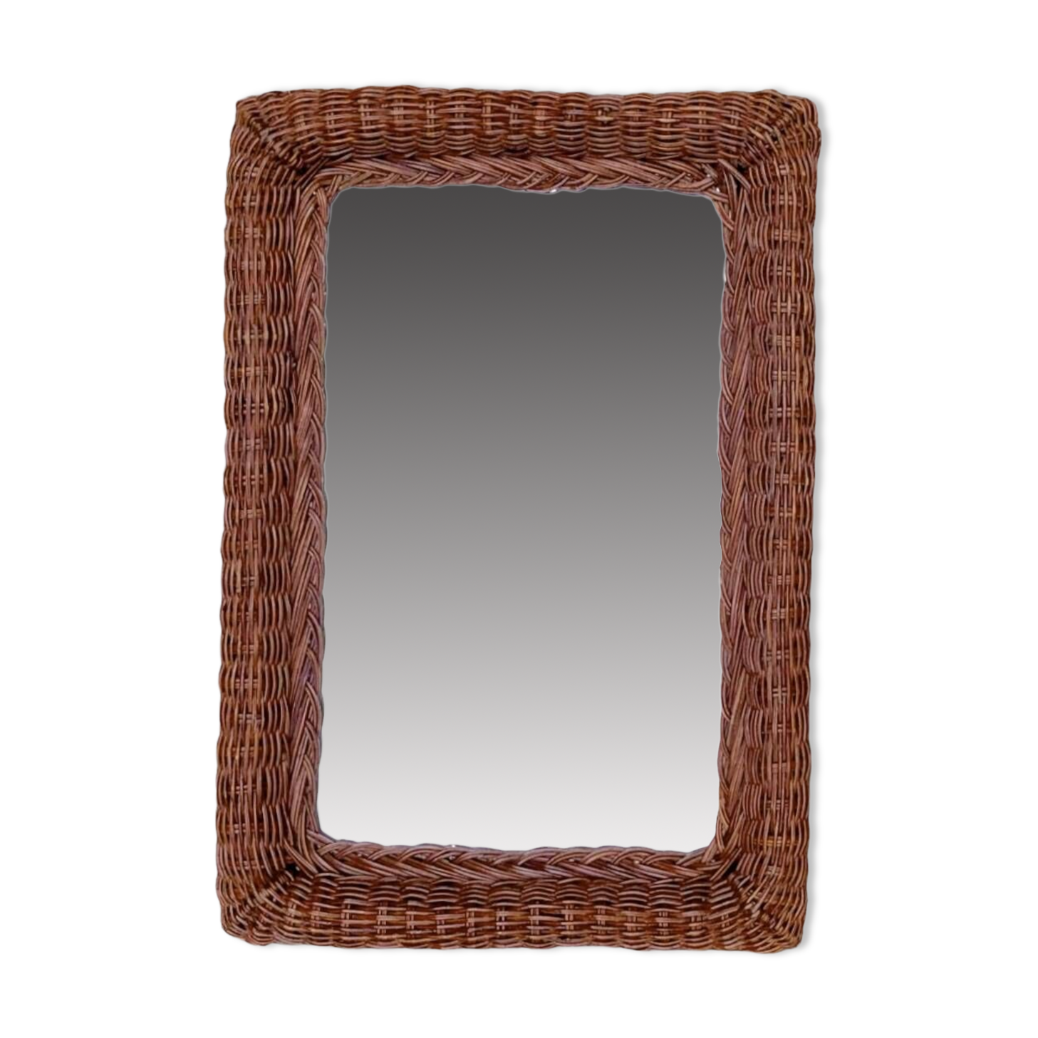 Vintage rectangular woven rattan wall mirror