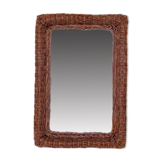 Vintage rectangular woven rattan wall mirror