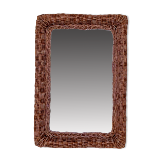 Miroir mural vintage rectangulaire en rotin tressé