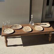 Petit vide poche ou plat en bois pétrifié blanc quadrillé brun D25-20,5