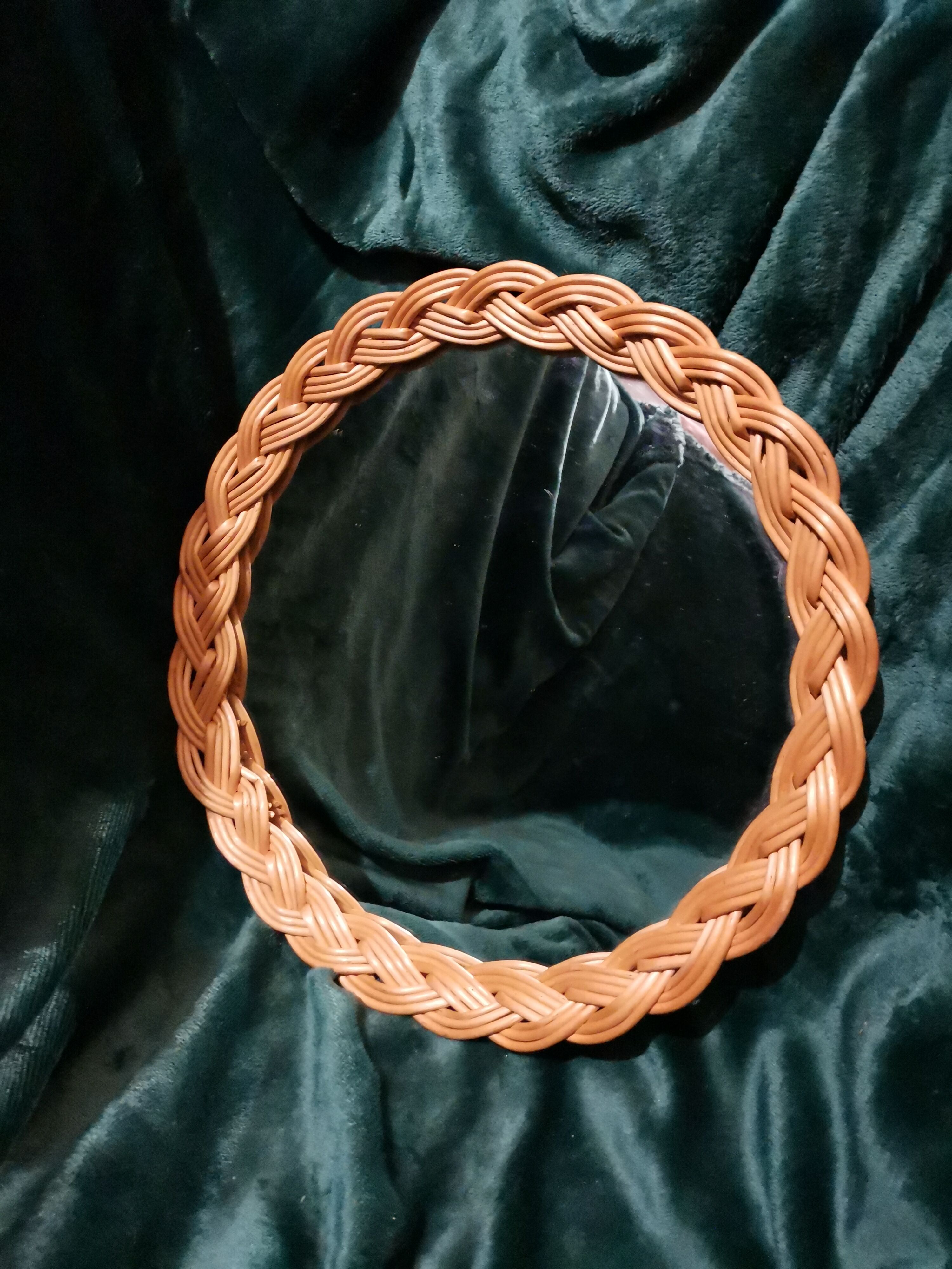 Round rattan wicker mirror