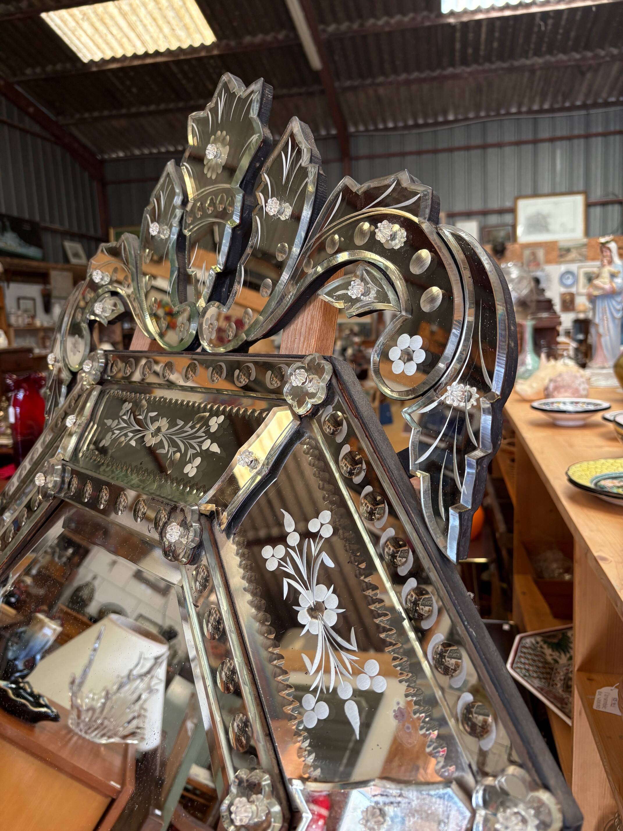 Large antique Venetian mirror with a glazing bar – early 20th century