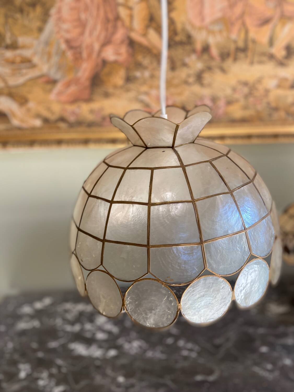 Vintage mother-of-pearl and brass pendant light