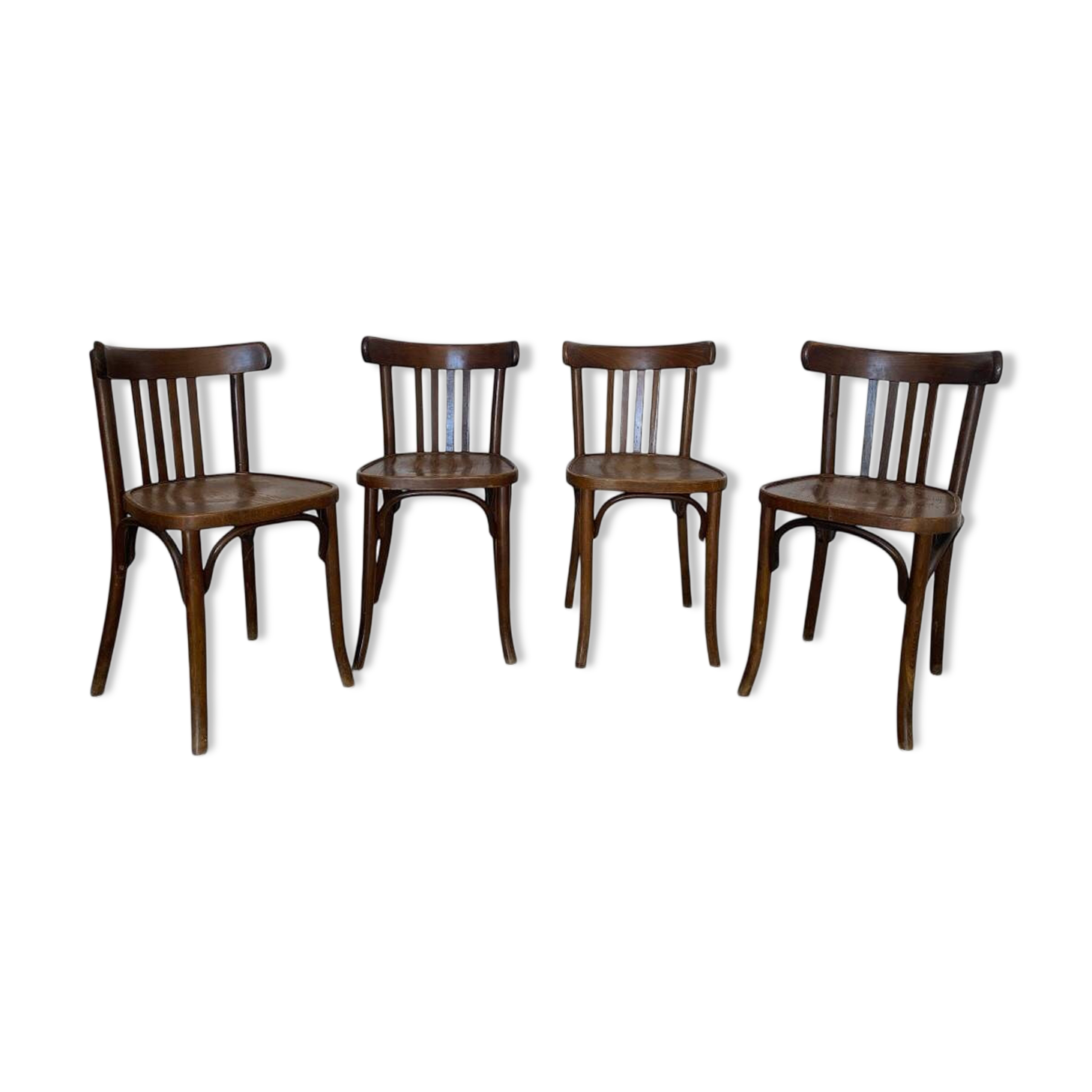 Set of 4 antique Thonet curved wood bistro chairs