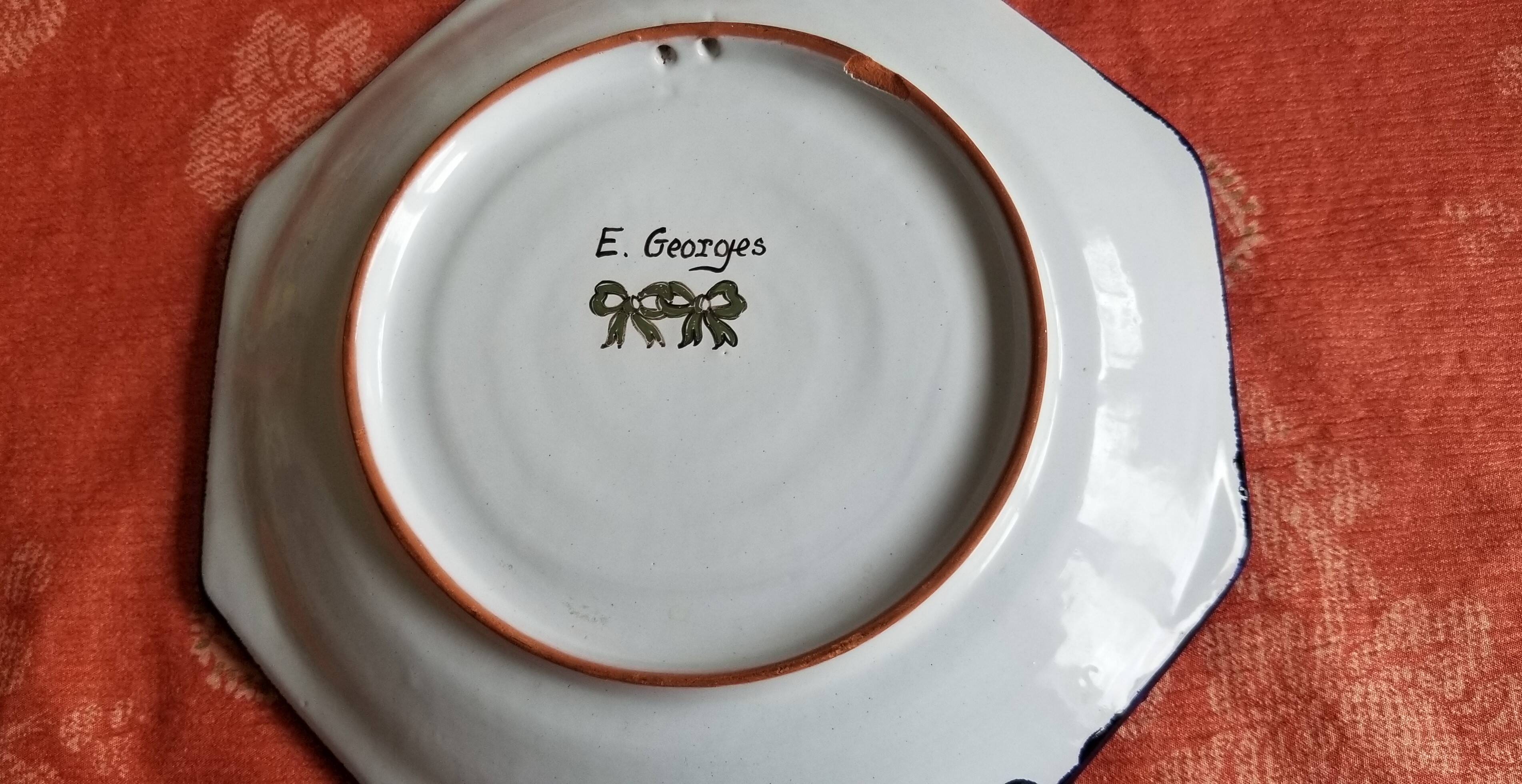 Octagonal earthenware platter from Nevers