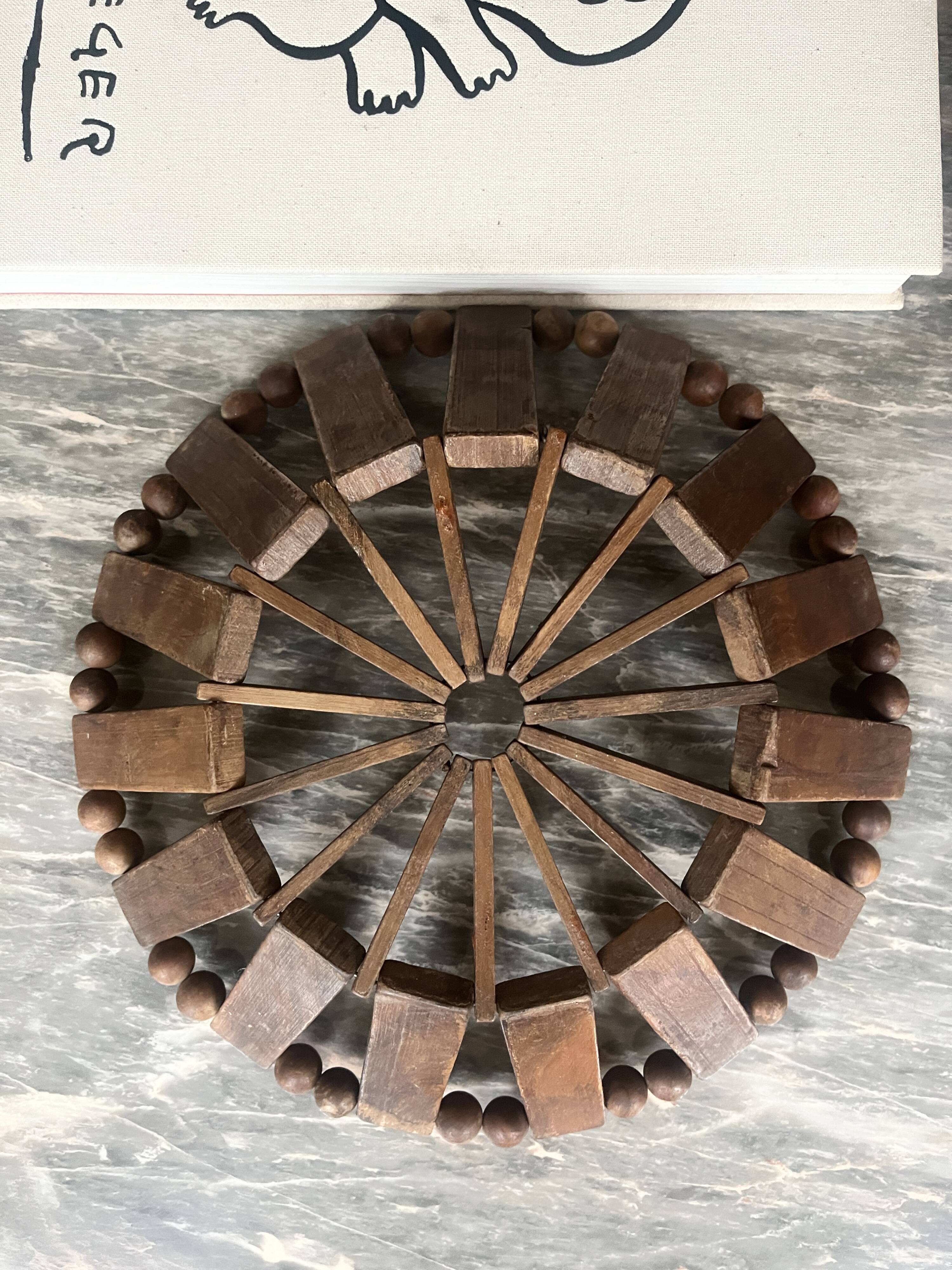 Geometric olive wood basket, France 1970