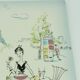 Plant stand with ceramic tile top paris motif metal frame hairpin legs 50s