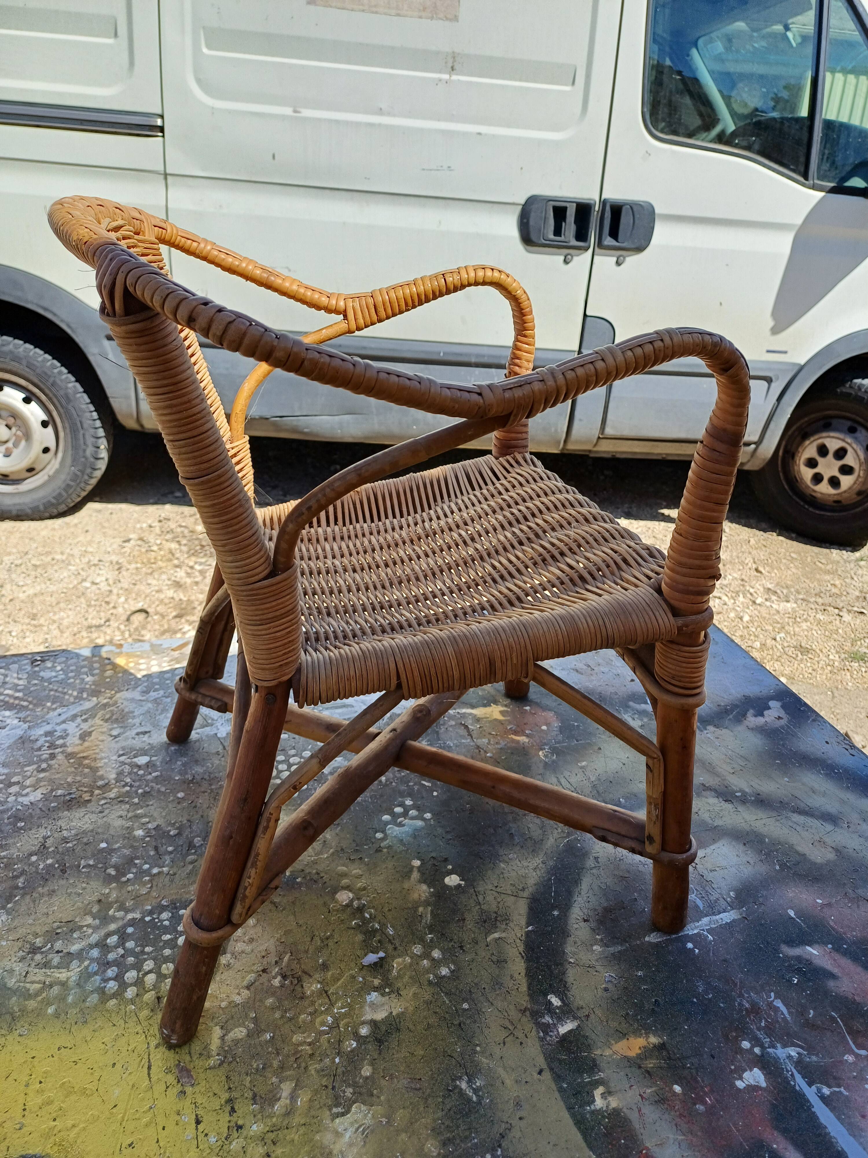 Vintage Bamboo and Rattan Children's Table + Armchair